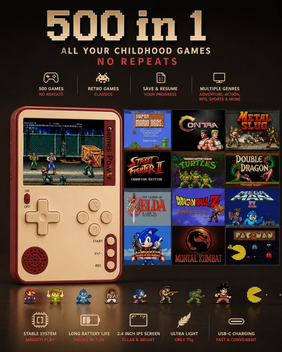 Retro Handheld Game Console | 500 Built-In Games + No Repeats 🎮