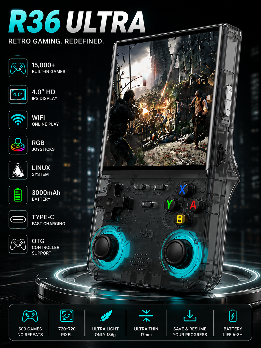 R36 Ultra Retro Gaming Console 🎮 | 15,000 Built-In Games